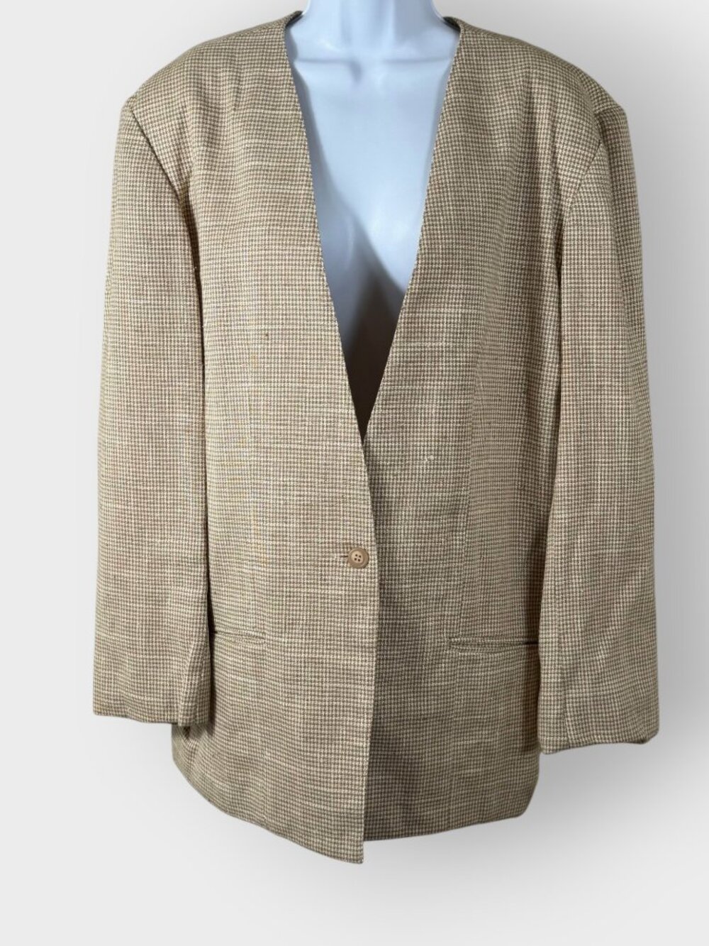 NOS Worthington Vintage Blazer | 13/14 | Tan Houndstooth | 80s Career Boyfriend